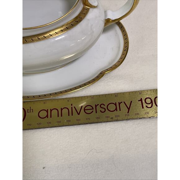 Antique Porcelain White /Gold Gilded Gravy Boat w Underplate Royal Tettau - Picture 9 of 9